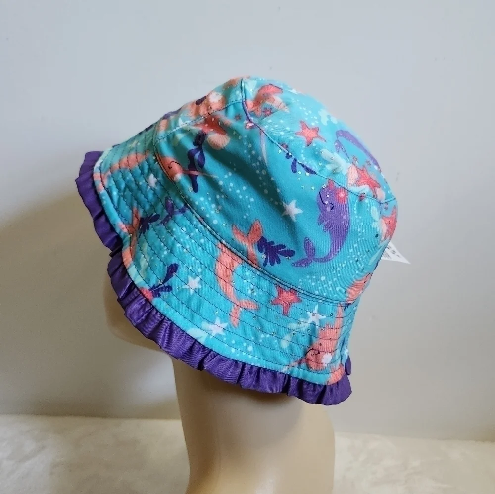 UVSkinz Purple Blue Peach Sea Creatures Reversible Sun Hat Toddler Size 3T